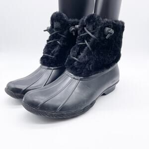 Sperry Womens Black Saltwater Qulited Faux Fur Duck Boots Rubber Sole Size 9